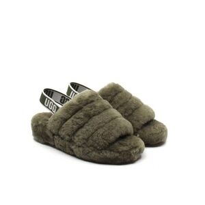 Size 11 UGG Fluff Yeah Slipper Slides - Olive Green